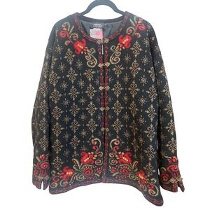 Chic Black and Red Patterned Cardigan